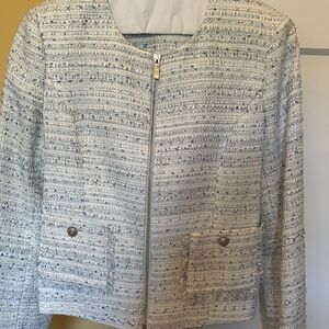 Karl Lagerfeld Light Blue and Cream Tweed Zip Jacket